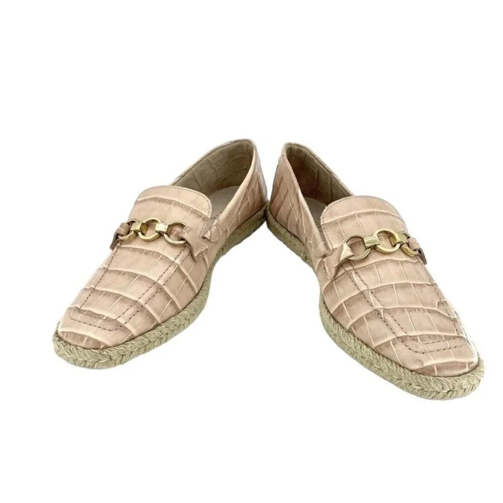 Schutz Loafers Patty Crocodile Embossed Pink Leather Flats SZ 7.5 New